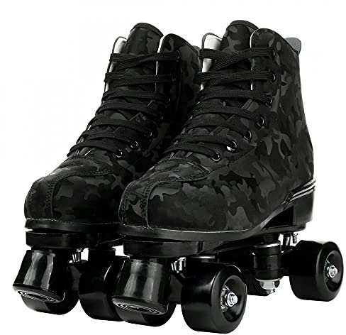 Roller Skates Men with Light Up Wheels Adult Quad Outdoor Skating for Women Youth Boys Girls(Black camo,42-US:9.5)