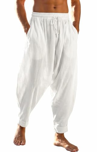 PACEIADTA Herr lediga haremsbyxor säckiga Aladdin hippie elastisk midja droppe gren byxor