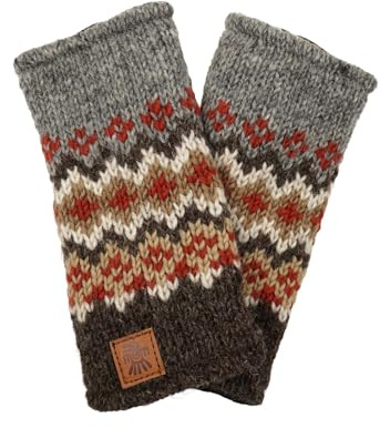 Pachamama Women Wool Hand Wrist Warmers Fleece Lined Handknitted Fair Isle Multicoloured One-Size Handmade Extra Warm Fair Trade
