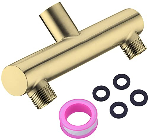 TRUSTMI Doppio soffione doccia collettore splitter 2 vie doccia braccio deviatore doppia uscita adattatore per 2 soffione doccia, oro spazzolato
