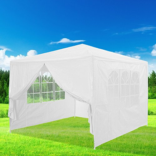 Panana 3 x 3 Metres Fully Waterproof Gazebo Tent Marquee Awning Canopy with 3 Zip Up Side Panels and Powder Coated Steel Frame for Outdoor Wedding Garden Party (White)