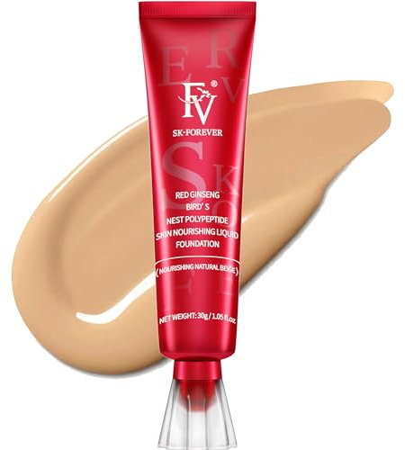 Full Coverage Foundation, FV Flüssige Foundation mit Concealer, Langanhaltend, Feuchtigkeitsspendende Concealer für Trockene Hault Normale Haut Make-up, Vegane Formel, Farbton Nourishing Beige, 30 ml