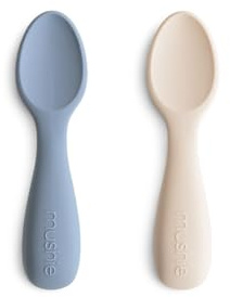 Mushie Baby Starter Spoons | BPA-Free Silicone Learning Spoons 2-Pack | Dishwasher Safe Durable Toddler Utensils | Tradewinds/Shifting Sand