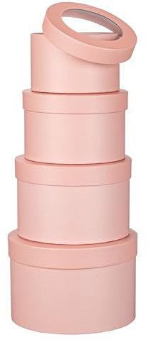 Oairse 4er-Set Aufbewahrungsbox in Rund mit Deckel Geschenkschachtel Karton Pappschachteln Ordnungsboxen Geschenkkarton Schmuckschachtel Geschenkbox Geburtstag muttertagsgeschenk, Rosa