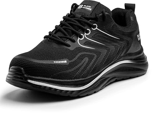 Black Hammer Men's Safety Trainers Steel Toe Cap Work Shoes Perfect for Warehouse & Daily Workwear Durable Midsole Protection Foot Protective Cover Trekking Hiker Footwear Blade S1P SRC Black (7 UK)