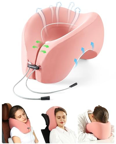JIAAO Nackenkissen Flugzeug, Reisekissen 100% Memory Foam - Reise Gadgets - Nackenhörnchen, Ideal für Reisen mit Auto, Bahn und Flugzeug - Nackenhörnchen Erwachsene (Rosa)