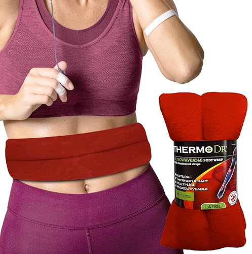 ThermoDR Wheat Bags - Cuscino termico per microonde, inodore, con grano pulito nel Regno Unito, per disagio del corpo, schiena, spalle, stomaco e collo, con cinghie elastiche, colore: rosso