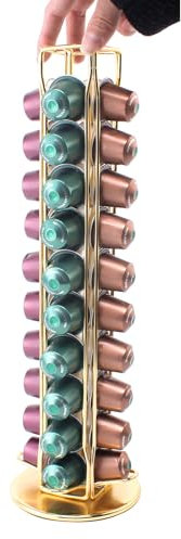 SEVENLINE Soporte para cápsulas de café compatible con cápsulas originales de Nespresso, organizador de cápsulas para 40 cápsulas (dorado)