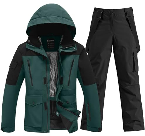 HOTIAN Conjunto de chaqueta y pantalones de esquí para hombre, traje de nieve de invierno, cálido, traje de esquí impermeable y a prueba de viento, conjunto de snowboard, S