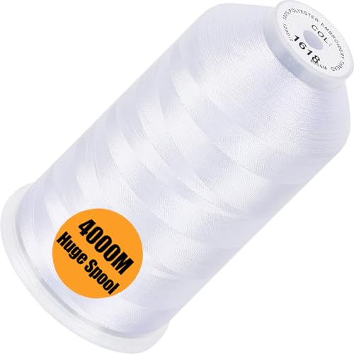 New brothread - Single Huge Spool 4000M/Each Machine Embroidery Thread 40WT | 100% Polyester Ideal for Commercial and Domestic Machines - Snow White