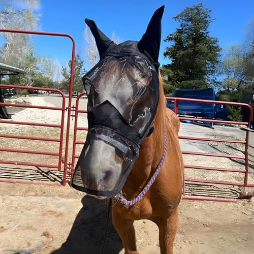 LALAGO CareMaster Máscara Anti-Moscas Protección con Orejas y Nariz, Máscara Anti Moscas para Caballo, Máscara de Malla de Cabeza de Caballo (Integral, L)