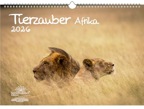 Tierzauber África Calendario DIN A3 para 2026 animales de África – Juego de regalo Contenido: 1 calendario, 1 colgante de Navidad, 1 colgante de felicitación (total 3 piezas)