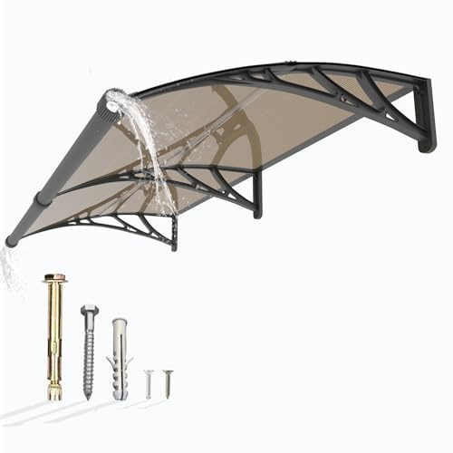 Window Awning Door Canopy 40x80, Awnings for Doors Polycarbonate Cover Patio Door Awning UV Rain Snow Sunlight Protection Hollow Sheet with Separate Drainage Sink, Black Bracket & Brown Board