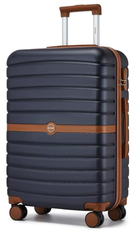 Kono Valise Rigide Valise Moyenne Valise de Voyage ABS+PC avec 4 roulettes et Serrure 66.5x45.5x25.5 cm 62L Trolley de Voyage, Marine/Marron