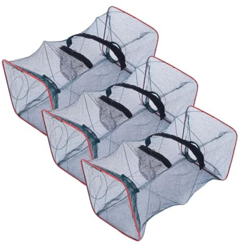 Wedhapy Trampas para Peces: 3 trampas Plegables de Nailon para pececillos con 2 Agujeros, Trampa portátil para cangrejos de río, Red de Pesca al Aire Libre.
