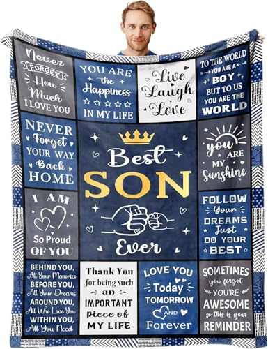 PJLJC To My Son Blanket from Mum & Dad 150x130cm | Personalised Fleece Throw Gift for Adult Son, Birthday, Christmas, Graduation, Moving Out