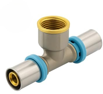 ERFU Tee femmina a crimpare multistrato - Raccordo a T certificato DVGW, multi-profilo U/H/TH - Ottone affidabile e durevole (20 mm x 3/4F-V x 20 mm)