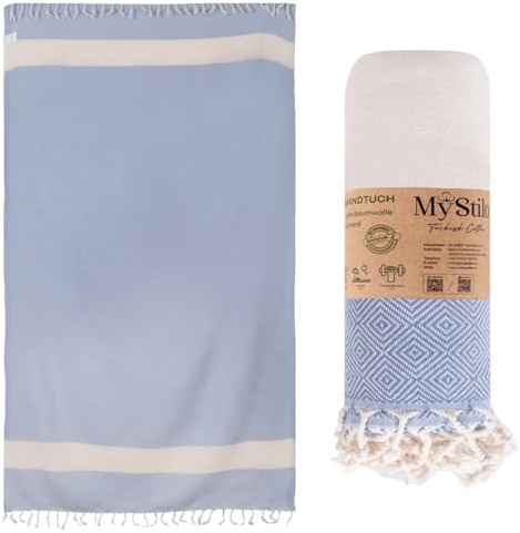 MyStilo Telo mare da sauna XXL – telo da bagno spesso e morbido 100 x 200 cm, ad asciugatura rapida, asciugamano per hammam di alta qualità con motivo a diamanti per uomini, donne (blu)
