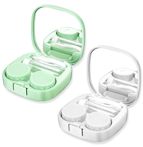 JYNXOR 2pcs Custodia per Lenti a Contatto, Custodia Lenti a Contatto con Specchio, Porta Lenti a Contatto da Viaggio, Portalenti per Lenti a Contatto Igienica Portatile per Viaggi a Casa All'aperto