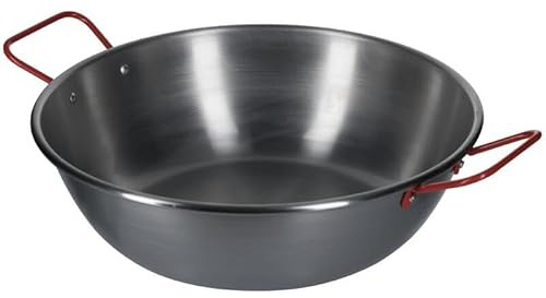 GREGORIOSTORE Padella in Ferro Spazzolato Fonda con Manici Rossi, Ideale per Preparazioni Etniche e Fritture Cucina al Salto e Wok, Compatibile con Fornelli a Gas o Legna (50 cm)