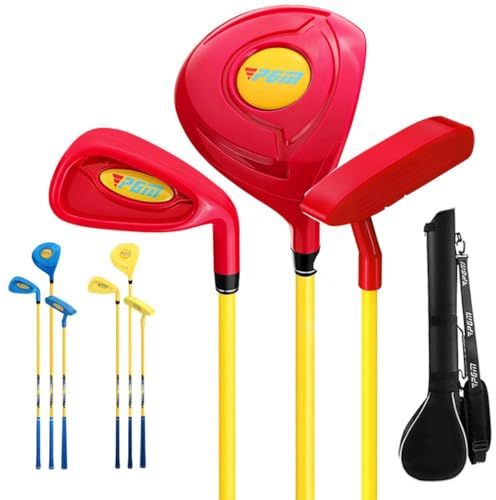 Juego de palos de golf para niños de 2 a 5 años, entrenador de golf, enseñanza, principiantes, híbrido, palos de golf, hierros de golf de madera y putter de golf incluidos (amarillo (bolsa incluida