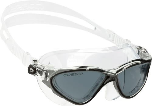 CRESSI Planet Goggles Clear/Frame Black Silver Smoked Lens - Premium Anti Fog Adult Swim Goggles Mask 100% Anti UV Clear/Frame Black Silver Smoked Lens, One Size