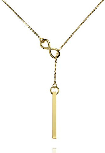 namana Collier Cravate Doré Collier en Y avec une Barre Verticale Coulissante à travers un Motif en Symbole d'Infini.