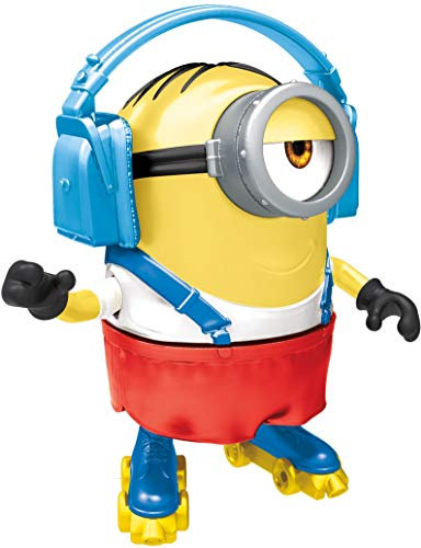 Minions GMD98 - ,,Minions: Auf der Suche nach dem Mini-Boss“, Stuart Actionfigur mit Rollschuhen, ca. 10 cm, Filmfigur-Spielzeug mit aktivierbarer Drehbewegung, für Kinder ab 4 Jahren