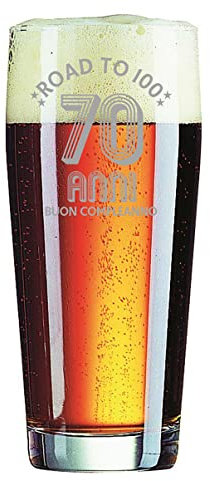Colorfamily Bicchiere da birra con incisione 70 anni - buon compleanno - bicchiere in vetro 40 cl