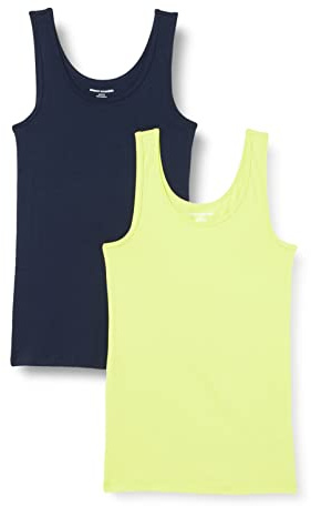 Amazon Essentials Top a Canotta Slim Donna, Pacco da 2, Blu Marino/Verde Lime, S