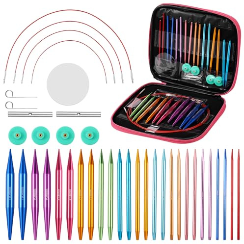 Lot de 13 paires d'aiguilles à tricoter circulaires avec sac de rangement 3,0 à 10,0 mm Aiguilles à tricoter circulaires interchangeables 4 longueurs réglables Kit d'aiguilles à tricoter circulaires