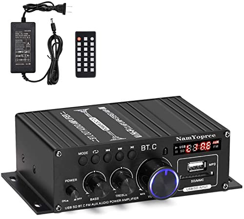 Mini amplificateur de puissance audio 400W + 400W, amplificateur de haut-parleur récepteur Bluetooth 5.0 2.0 CH avec alimentation 12V 5A, lecteur de musique de garage de voiture