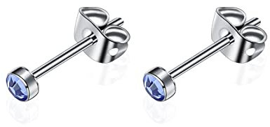 Artskin G23 Titan Damen Ohrstecker Männer Mädchen Ohrringe Hypoallergen Nickelfrei 3mm Kristall Saphir Ohrringe für empfindliche Ohren Ohrschmuck Geburtstagsgeschenk