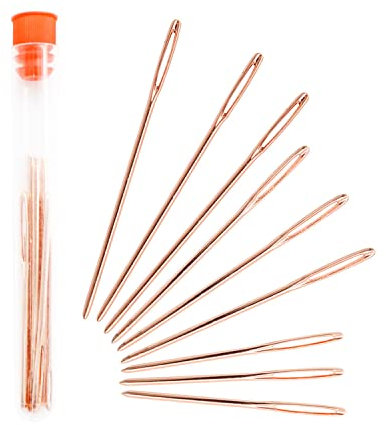 Ago Occhio Grande per Cucire, KINHARD 9 Pezzi Oro Rosa Aghi Spuntati, Aghi per Cucire di Grande Occhio in Acciaio, può Essere Utilizzato per Punto Croce, Riparazione di Abbigliamento