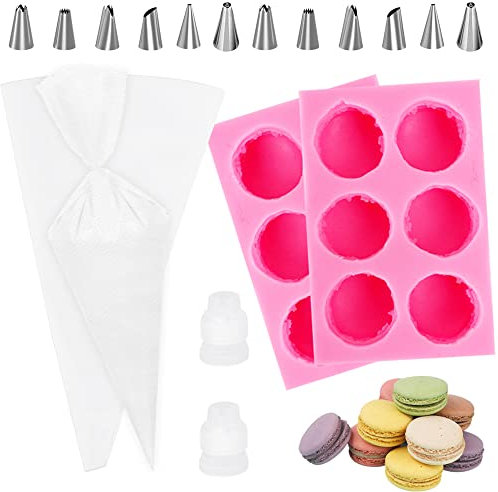 Set di 2 stampi per macaron in silicone 3D con 6 cavità, stampo per caramelle macaron fondente con 2 tasche e 12 bussole per hamburger, muffin, cioccolato, candele