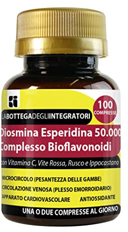 Complejo de bioflavonoides de diosmina y hesperidina, 100 comprimidos con OPC vid roja, rusco, castaño de Indias | Suplemento para la circulación, hemorroides, piernas y microcirculación