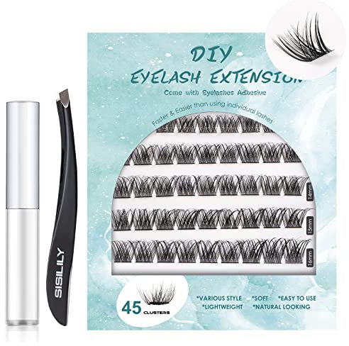SISILILY Ciglia Finte Ciuffetti - 45 Naturali Con Colla - Individuali Extension Kit 0.07mm Spessore CC Curl 10/12/14/15/16mm Lunghezza Lashes (DM10)