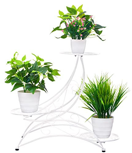 Cre Cra Metall Blumenständer Blumentreppe,pflanzenständer metall Schwarz,Blumenstand Deko, Blumenreppen für Außen,Garten,Hof,Balkon,blumenregal weiß,Blumentopfständer mit 3 Ebenen,pflanzenregal