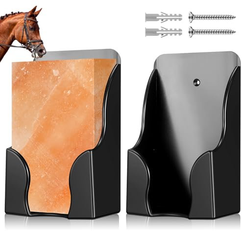 Yousoontic 2 Pcs 4lb Mineral Salt Block Holder Small Plastic Lick Salt Block Stand Horse Feeding Supplies for Whitetail Deer Goat Horses Stall Wall Derby Day Horse Race, Black, 4.33 x 2.76 x 7.4 in