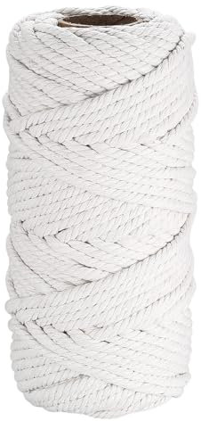 Hilo Macrame de Algodon 6mm x 50m, Cordón de Algodón, Cuerda Macrame, Cuerda de Algodón Suave para Tapices, Manualidades Bricolaje, Cordel Bolso, Plantas Paredes Decoracion