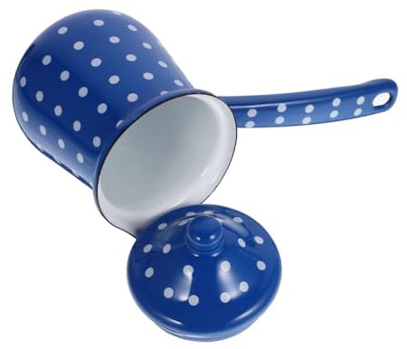 MAGICLULU Retro Turkish Coffee Pot Enamel Coffee Kettle Large Blue White Dot Vintage Milk Jug for Home Brewing and Tea Accessories