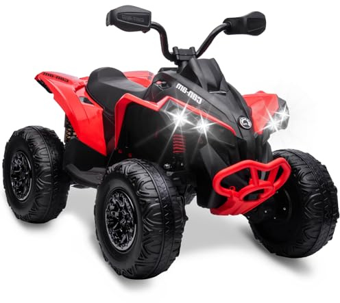 Hipicute 12V Kids ATV | Bombardier Licensed BRP Can-Am 4 Wheeler Quad Electric Ride-On Vehicle with LED Lights, Full Metal Suspension, Bluetooth, Music, USB, and Treaded Tires