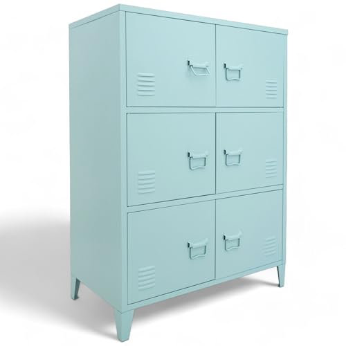 osoltus Spindschrank Industrie Design 6-türig | Büroschrank Metall 80 x 113 x 40cm Salbei grün | magnetischer Schließmechanismus - Hänkelgriffe + Lüftungsgitter