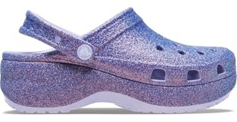 Crocs Zuecos clásicos de plataforma con purpurina para mujer, Luna violeta, 39-40 EU