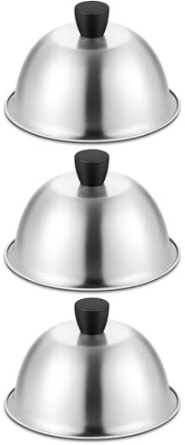 Joyfair 3Pcs Stainless Steel Cheese Melting Dome Basting Burger Cover Set | Heat-Proof Handle, 6 Inch Metal Steaming Cover Grill Lid for Indoor & Outdoor Flat Top Griddle Teppanyaki, Dishwasher Safe