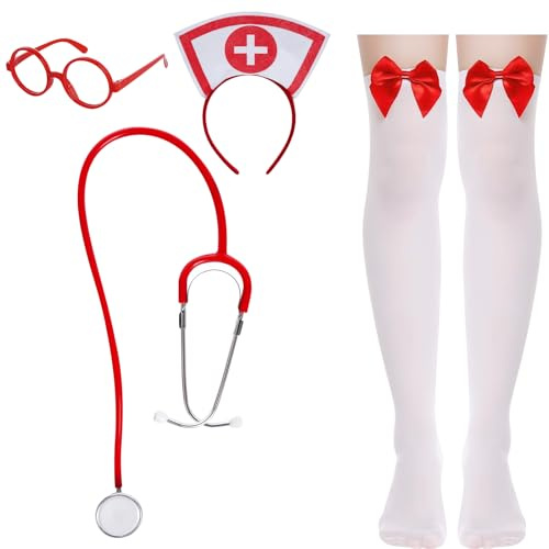 PPGGOPP Accessorio per costume da infermiera,Set di Costumi da Infermiera,Costume da infermiera di Halloween,con Cerchietto, Stetoscopio, Giarrettiera e Occhiali, Costume di Halloween
