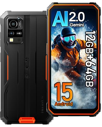 Blackview BV4800SE 4G Móvil Irrompible Android 15, 12GB+64GB/2TB Teléfono Móvil Resistente IP68, 5100mAh, 16MP AI Camera, 6.56 HD+, Dual SIM Telefono NFC, 5G WiFi,GPS,OTG,FM,Gemini AI 2.0, Naranja