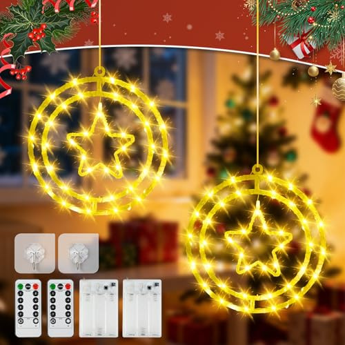 HERMORRYSS Luci Natalizie, 2 Pezzi Decorazione Natalizia per Finestre con Telecomando e 8 Modalità, Decorazioni natalizie impermeabili con Rotazione 3D per Interni, Albero di Natale, Balcone (B)