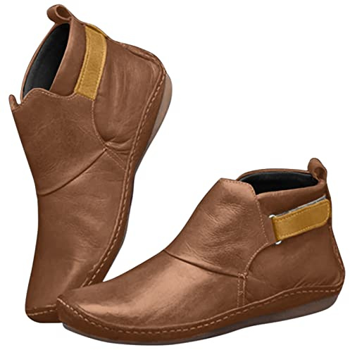 Generisch Botas Color Tobillo Plano Cómodo Pure Hook Botas de mujer, marrón, 40 EU