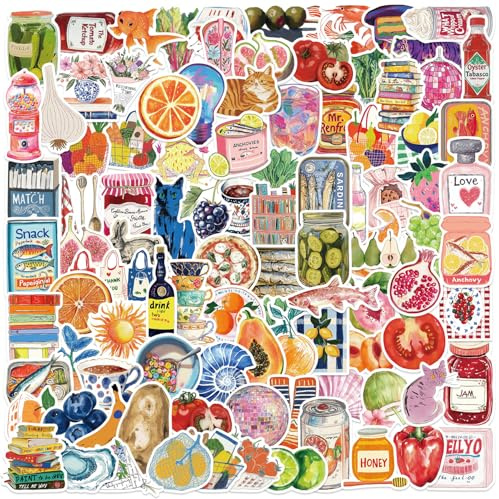 100 PCS Vintage Aesthetic Stickers Pack for Scrapbooking, Journaling - Waterproof PVC Cute Stickers for Adults, Teens - Unique Food & Girly Designs for Phone, Laptop, Mug